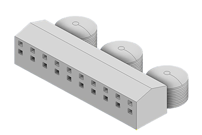 3D Bild på en av byggnaderna för vattenverket